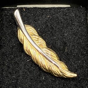 14k Gold Eagle Feather Pendant Charm Two Tone textured